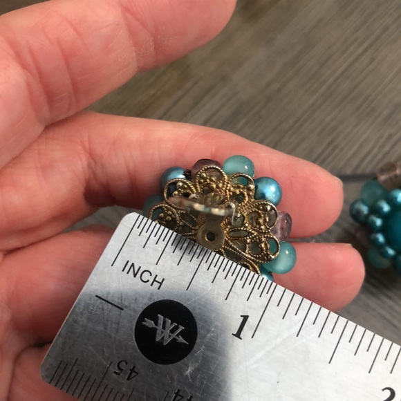 Vintage Teal / Turquoise Moonglow Clip Earrings - Picture 9 of 10